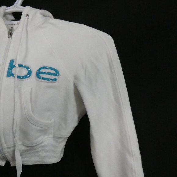 BEBE | small | White Cropped Blue Bebe Logo Hoodie | Zip Closure | Made In USA - Picture 6 of 16